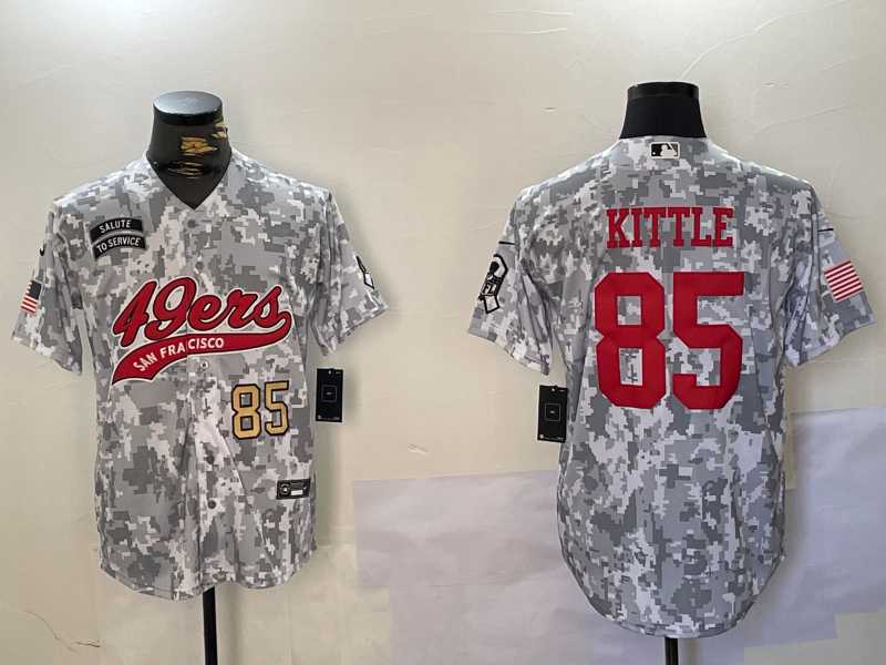 Men%27s San Francisco 49ers #85 George Kittle Arctic Camo 2024 Salute to Service Stitched Baseball Jerseys